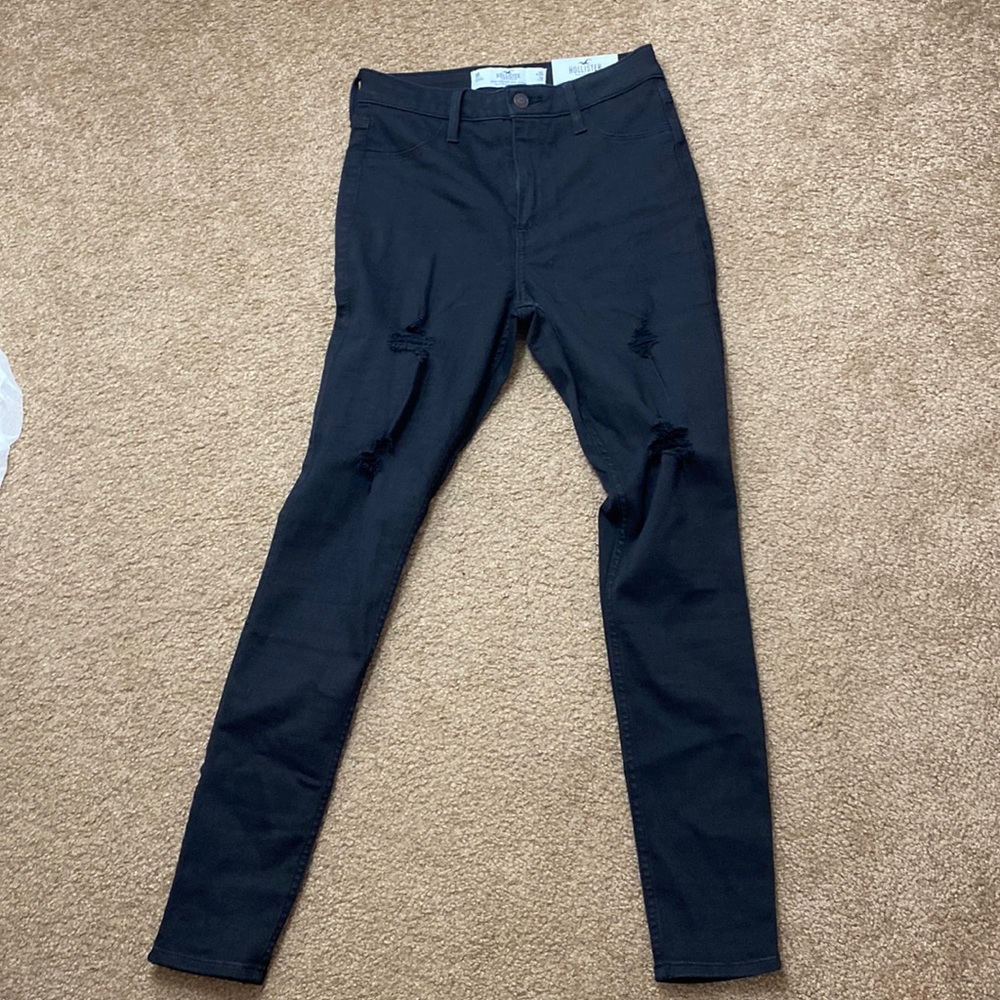 Black ripped jean leggings